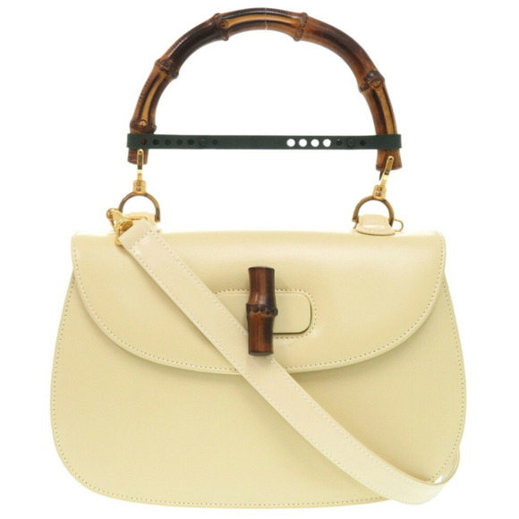 GUCCI White Leather Bamboo Bag - Picture 1 of 11